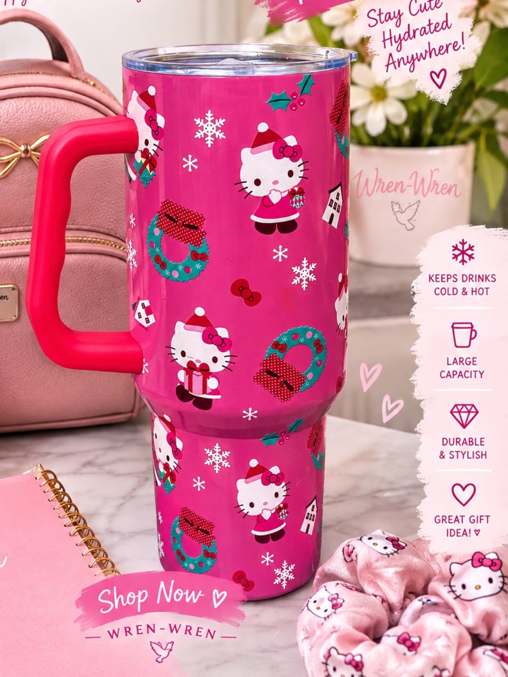 🎀 HELLO KITTY CHRISTMAS TUMBLER 🎄✨ | NWT | Handle